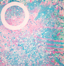 Load image into Gallery viewer, Corner detail image of J. Steven Manolis&#39; Light blue and pink abstract wall art, &quot;Sunset Pink &amp; Blue (Light movements),&quot; 2022, Acrylic on canvas, 72 x 48 inches, available for sale at manolis projects gallery, Miami, Florida
