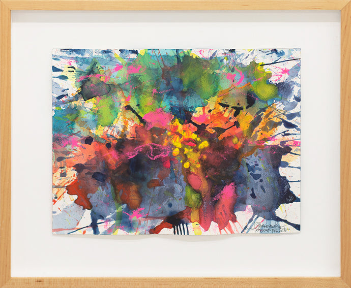 Framed:J. Steven Manolis (b. 1948-)  Key West- Splash Sunset (T= 0), 2016  Watercolor, Acrylic and Gouache on Arches paper  12 x 16 inches  Framed: 19 x 22.50 inches  Manolis states,  Key West sunsets are the most dramatic color shows I’ve ever experienced in the natural world ... An explosion of color -pink, orange, red, mauve, blue, teal, indigo and grey- at gentle harmony- rationed most generously across one hour; 30 minutes before, and 30 minutes after.”