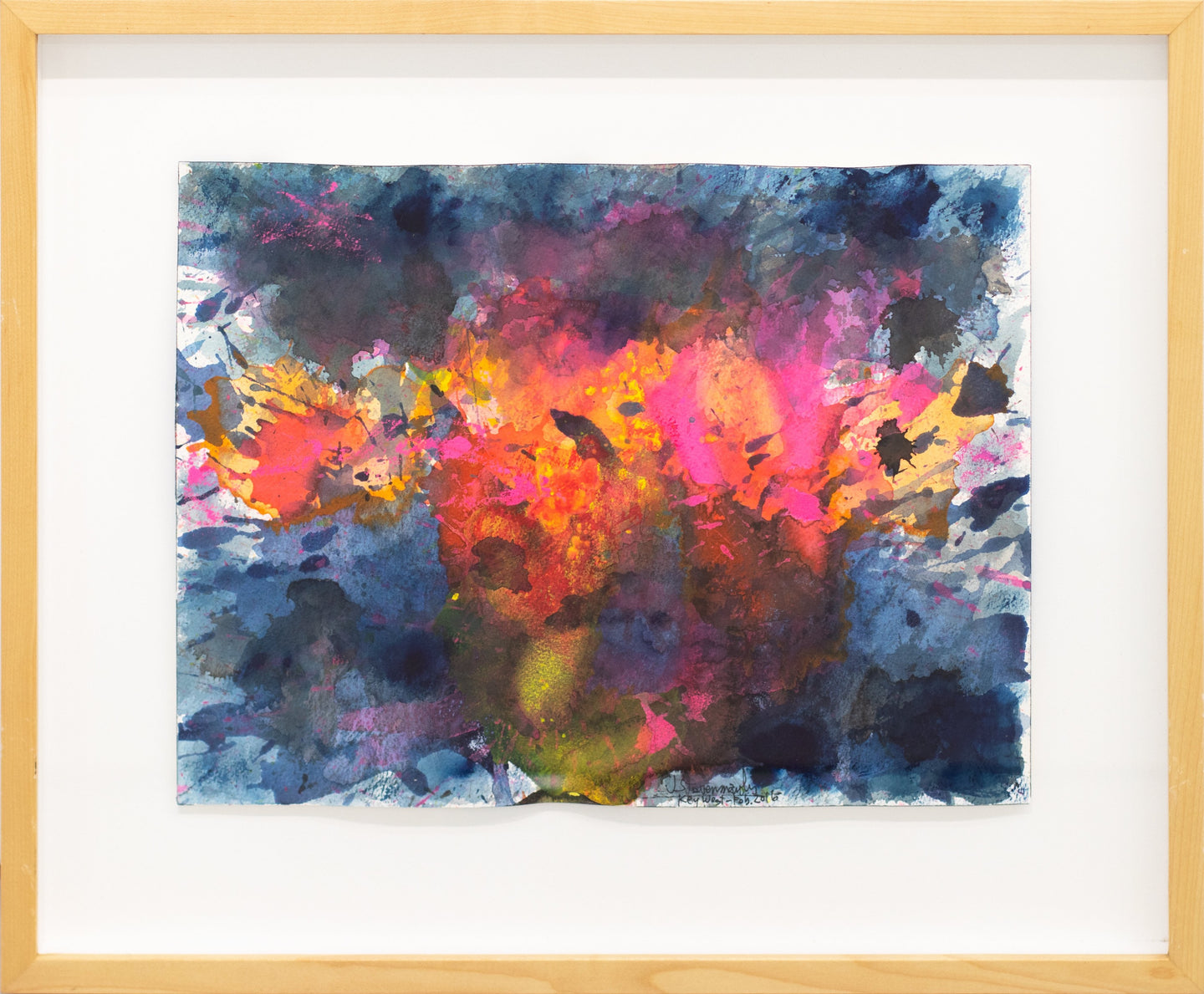 Framed:J. Steven Manolis (b. 1948-)  Key West- Splash Sunset (12.16.05), 2016  Watercolor, Acrylic and Gouache on Arches paper  12 x 16 inches Framed: 19 x 22.50 inches  Manolis, is an American abstract expressionist artist who paints in both watercolors and acrylics on canvas. He studied for 30 years under the tutelage of world renown colorist Wolf Kahn (1927-2020). 
