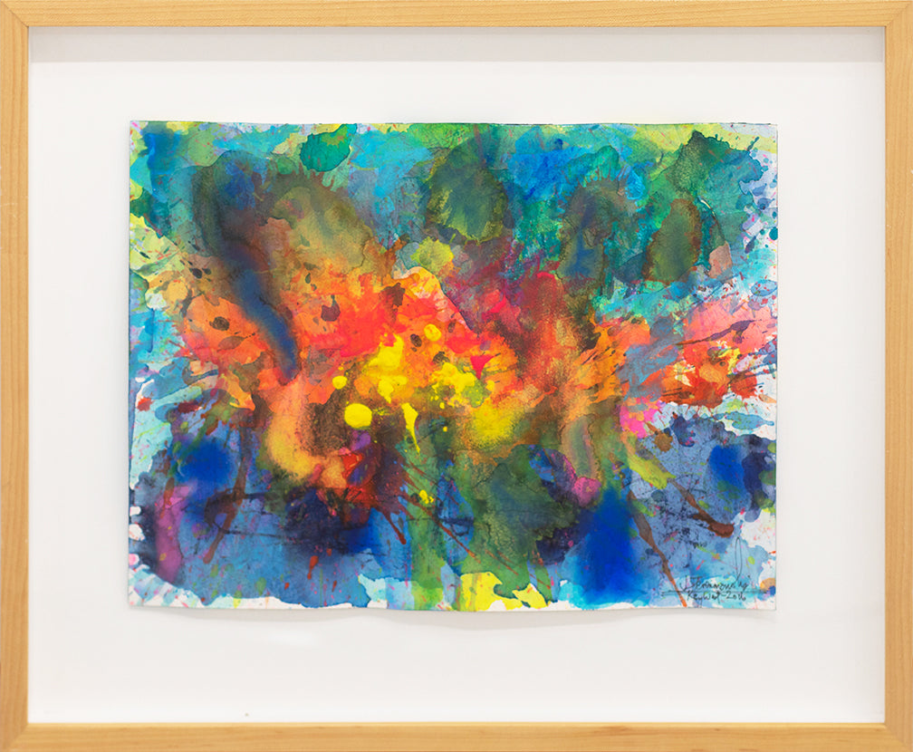 Framed:J. Steven Manolis (b. 1948-)  Key West- Splash Sunset (12.16.09), 2016  Watercolor, Acrylic and Gouache on Arches paper  12 x 16 inches Framed: 19 x 22.50 inches  Manolis, is an American abstract expressionist artist who paints in both watercolors and acrylics on canvas. He studied for 30 years under the tutelage of world renown colorist Wolf Kahn (1927-2020).
