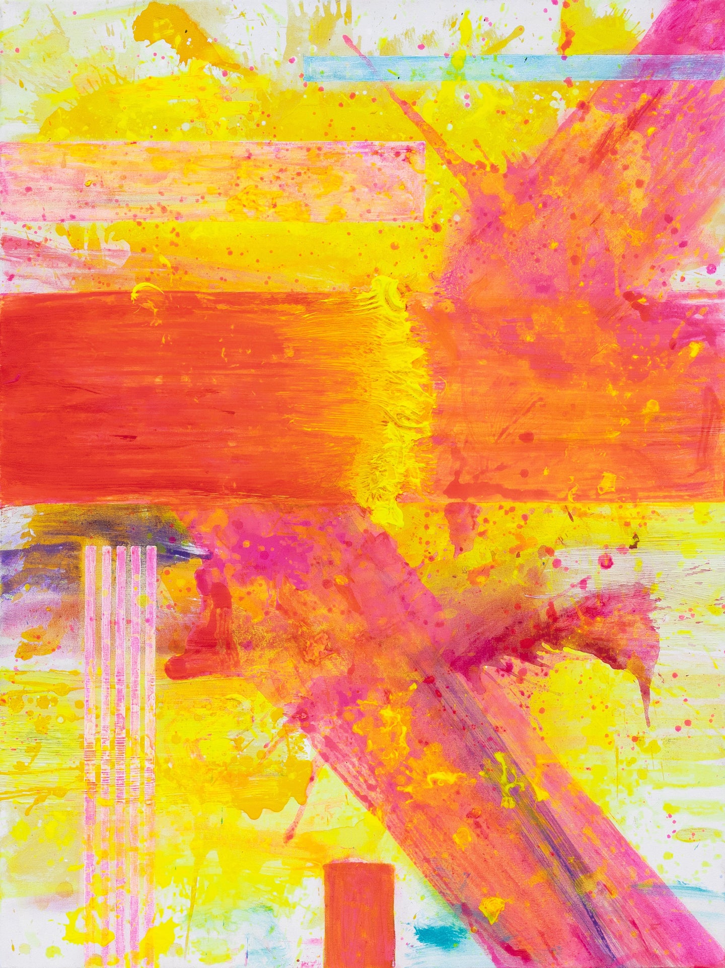 J. Steven Manolis, Palm Beach Light Sunrise without Symbology, Acrylic painting on canvas, 2019, 48 x 36 inches, pink, yellow, orange, Gestural Abstraction, Abstract expressionism art for sale at Manolis Projects Art Gallery, Miami, Fl