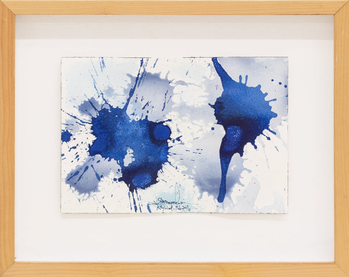 J. Steven Manolis, Splash (Key West) 07.10.03, 2016, watercolor painting on Arches paper, 7 x 10 inches, Blue Abstract Art, Splash Art for sale at Manolis Projects Art Gallery, Miami, Fl