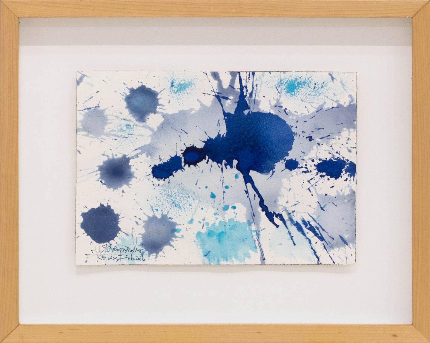 J. Steven Manolis, Splash (Key West) 07.10.05, 2016, Watercolor painting on Arches paper, 7 x 10 inches, Blue Abstract Art, Splash Art for sale at Manolis Projects Art Gallery, Miami, Fl