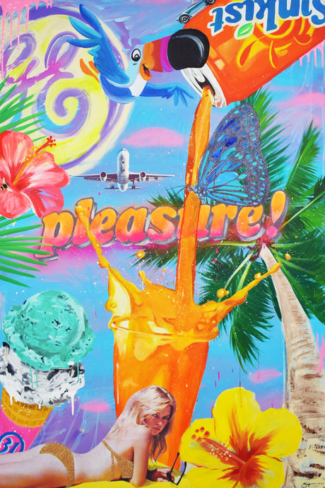 Jojo Anavim, Pleasure (Spring Break), Mixed Media Painting on canvas, 48 x 72 inches, Jojo Anavim for sale at Manolis Projects art gallery, Miami, Fl.