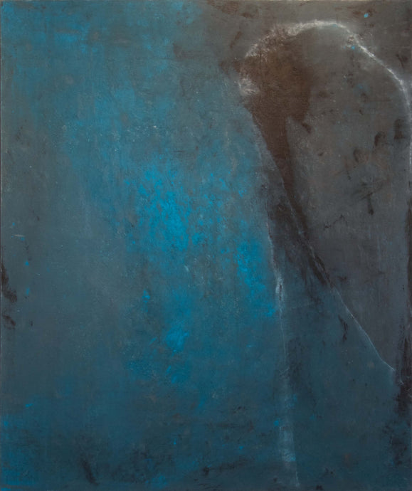 Cuban Minimalist artist Maite Nobo's, Autumn Wind wall art, 2022, Mixed media on canvas, 72 x 60 inches, extra large blue abstract wall art available at Manolis Projects Gallery