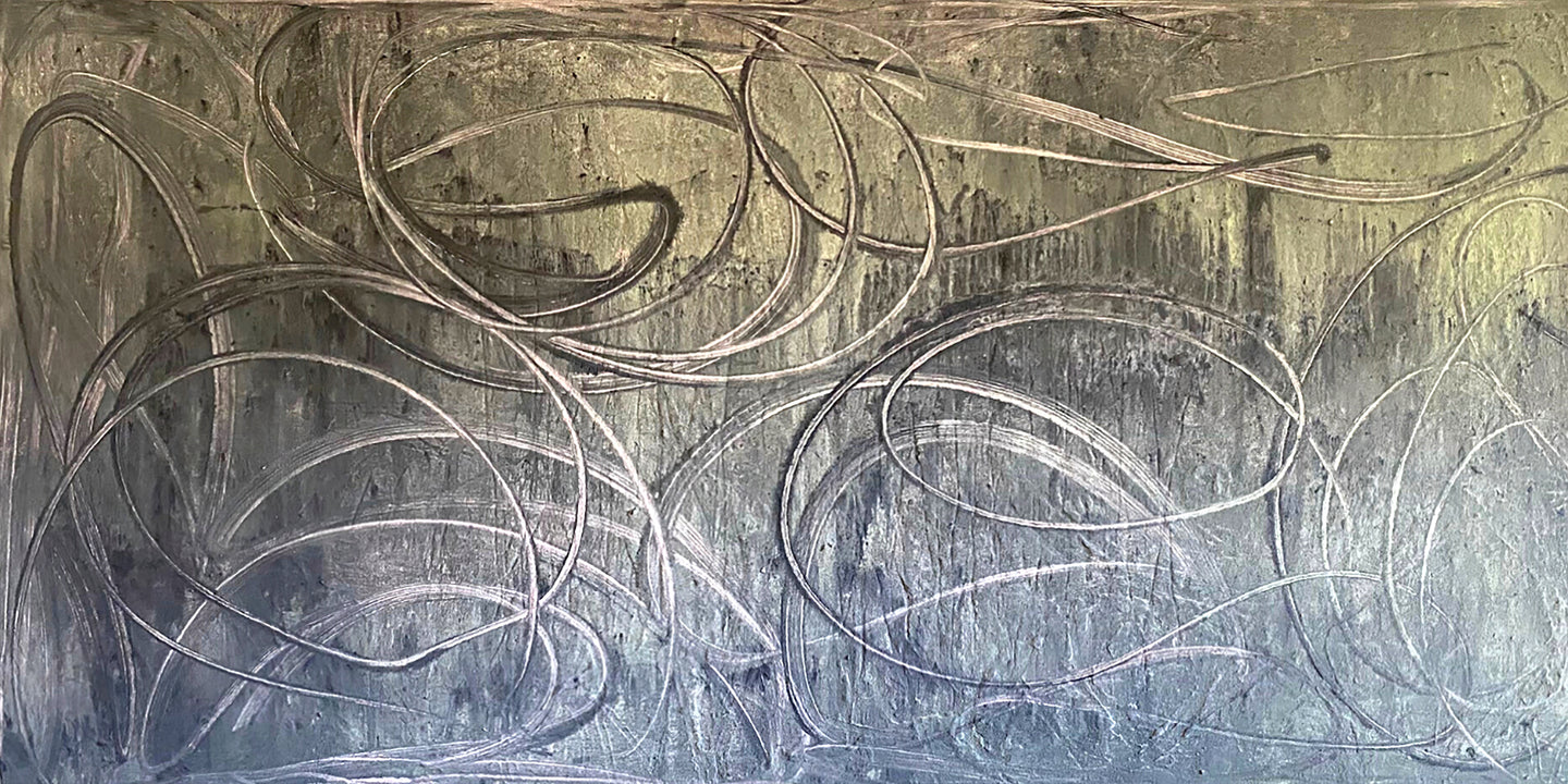 Maite Nobo's large grey abstract painting, 