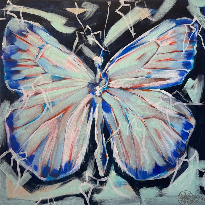 Olivia Daane's Painting, Psyche - Soul Lift, 2022, Mixed media, BUtterfly Art for Sale on canvas, 20 x 20 inches