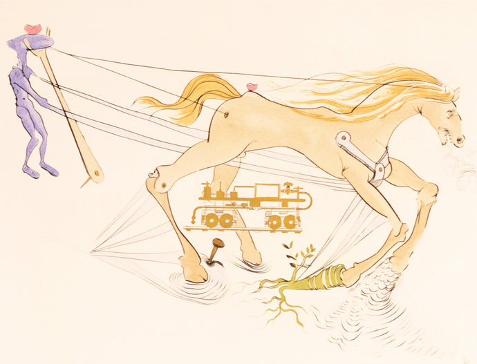 Salvador Dali, Le Frien Hudraulique, From Hommage a Leonardo da Vinci, 1975, Engraving with Pochoir on Arches paper, 22.25 × 29.875 inches, Salvador Dali signed prints, Salvador Dali Prints for sale