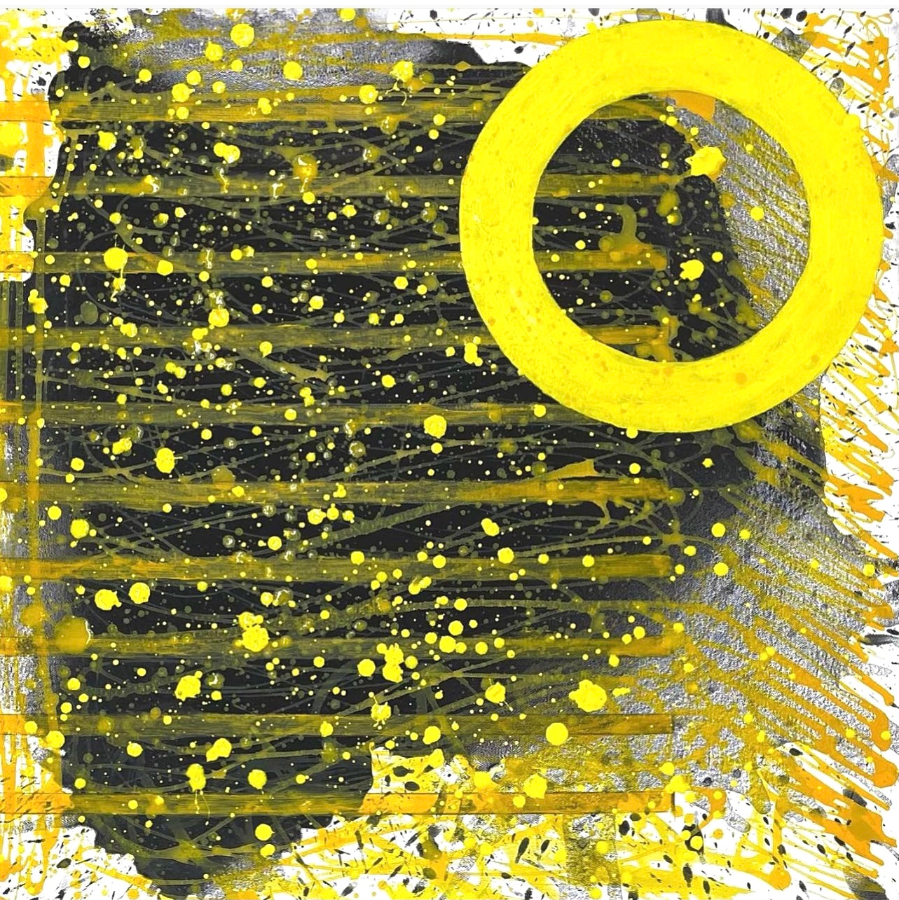 J.Steven Manolis, Sunshine (The Light after the Darkness) 24.24.01, 2020, acrylic painting on canvas, 24 x 24 inches, Sunshine art, Yellow Abstract Art for Sale at Manolis Projects Art Gallery, Miami Fl