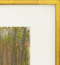 Load image into Gallery viewer, Detail of Frame:Wolf Kahn (1927-2020) Brake, 1989 Pastel on paper 9 x 12 inches Framed: 15 x 18.25 x 1 inches. This is a pastel of a treelike in greens, yellows and purple.Available at Manolis Projects Gallery  
