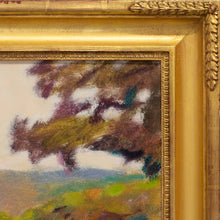 Load image into Gallery viewer, Detail of frame:Wolf Kahn (1927-2020) Farmer Olsen&#39;s Field, 1980 Oil on canvas 22 x 30 inches Framed: 28 x 36 x 2 inches Wolf Kahn is known for his fusion of color, spontaneity and loose brush strokes, which create the luminous and vibrant atmospheric landscapes and color fields. Kahn’s unique blend of American Realism and the formal discipline of Color Field painting sets the work of Wolf Kahn apart from his contemporaries.Available at Manolis Projects Gallery
