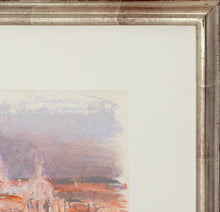 Load image into Gallery viewer, Detail of the frame:Wolf Kahn (1927-2020) From the Roof of the Hotel Hassler, 2001 Pastel on paper 9 x 12 inches (unframed),This cityscape was painted from the roof of the legendary Hotel Hassler in Rome, Italy. The sky is purple and lilac, in beautiful contrast to the pinks and burnt sienna of the buildings. Available at Manolis Projects Gallery.
