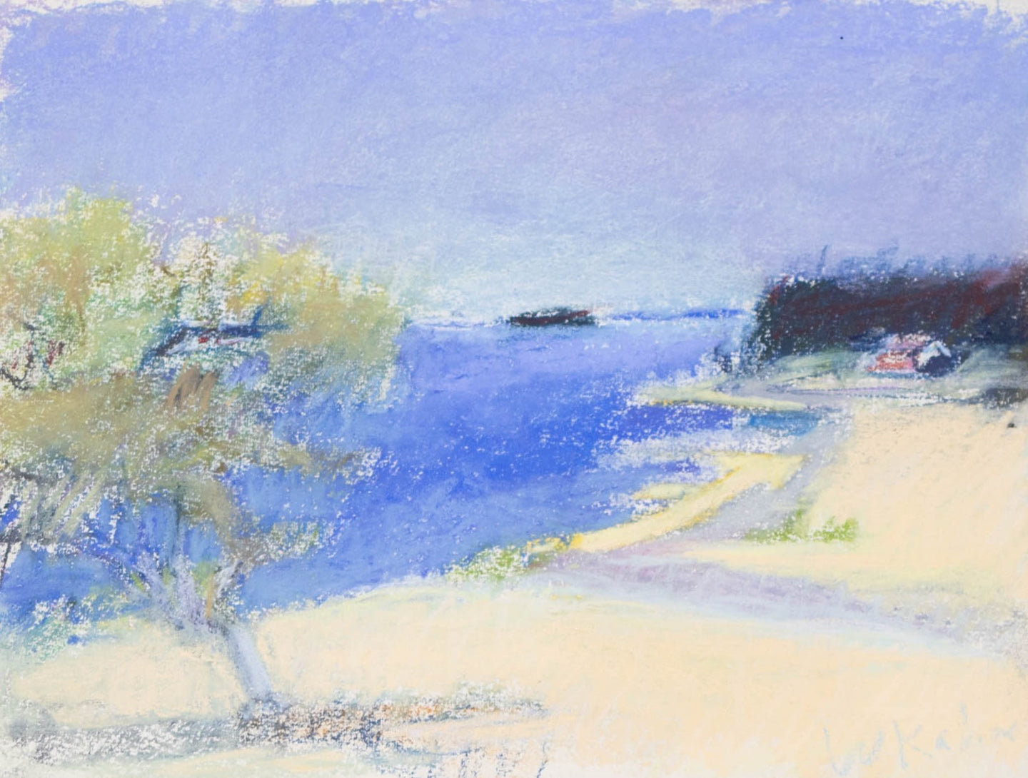 Wolf Kahn, Looking Southwest on Deer Isle, 1967, Pastel on paper, 9 x 12 inches, Wolf Kahn Pastels for sale, Wolf Kahn Landscape, Wolf Kahn Pastels