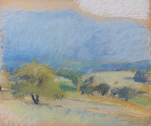 Load image into Gallery viewer, Wolf Kahn, Study for Sfumatura, 1970  Pastel on paper  14 x 17 inches- Unframed This pastel was a study for his larger Sfumatura,1978, Oil on Linen. His vibrant blue and white sky is intertwined with the green trees and  hills. Available at Manolis Projects Gallery.
