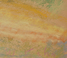 Load image into Gallery viewer, Detail of signature:Wolf Kahn, Study for Sfumatura, 1970 Pastel on paper 14 x 17 inches- Unframed This pastel was a study for his larger Sfumatura,1978, Oil on Linen. His vibrant blue and white sky is intertwined with the green trees and hills. Available at Manolis Projects Gallery.
