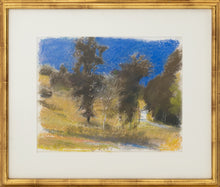 Load image into Gallery viewer, Framed:Wolf Kahn The Start of Covey Road, 2000 Pastel on paper 11 x 14 inches This landscape has a royal blue sky, juxtaposing the olive and greens of the trees. Kahn weaves purples and oranges onto the green of the grass. Available at Manolis Projects Gallery.
