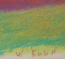 Load image into Gallery viewer, Signature Detail: Wolf Kahn (1927-2020) Tree Wedge, Red/Orange, 1994  Pastel on paper  8 x 10 inches This Abstract of a landscape is truly spectacular with its vibrant greens, red, oranges, yellows, and cream. This Wolf Kahn at his best. at Manolis Projects Gallery
