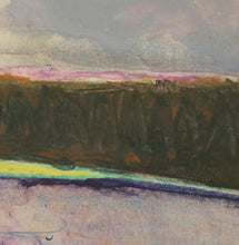 Load image into Gallery viewer, Detail:Wolf Kahn Purple/Yellow/Orange/Grey Stripes II, 1992 Monotype ink on paper 21 x 29 inches Framed: 29.50 x 37.25 x 1.50 inches;Purple/Yellow/Orange/Grey Stripes II is one of Kahn&#39;s abstract works where his fame as a colorist is evident in the use of pinks, browns, yellows, green, orange, and purples.Available at Manolis Projects Gallery
